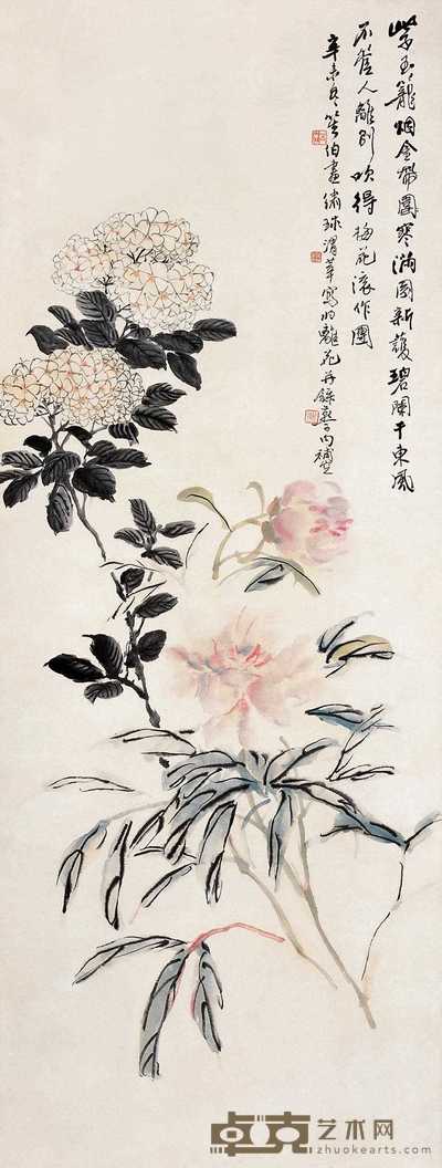 商笙伯 辛未(1931年)作 花卉 立轴 104×39cm